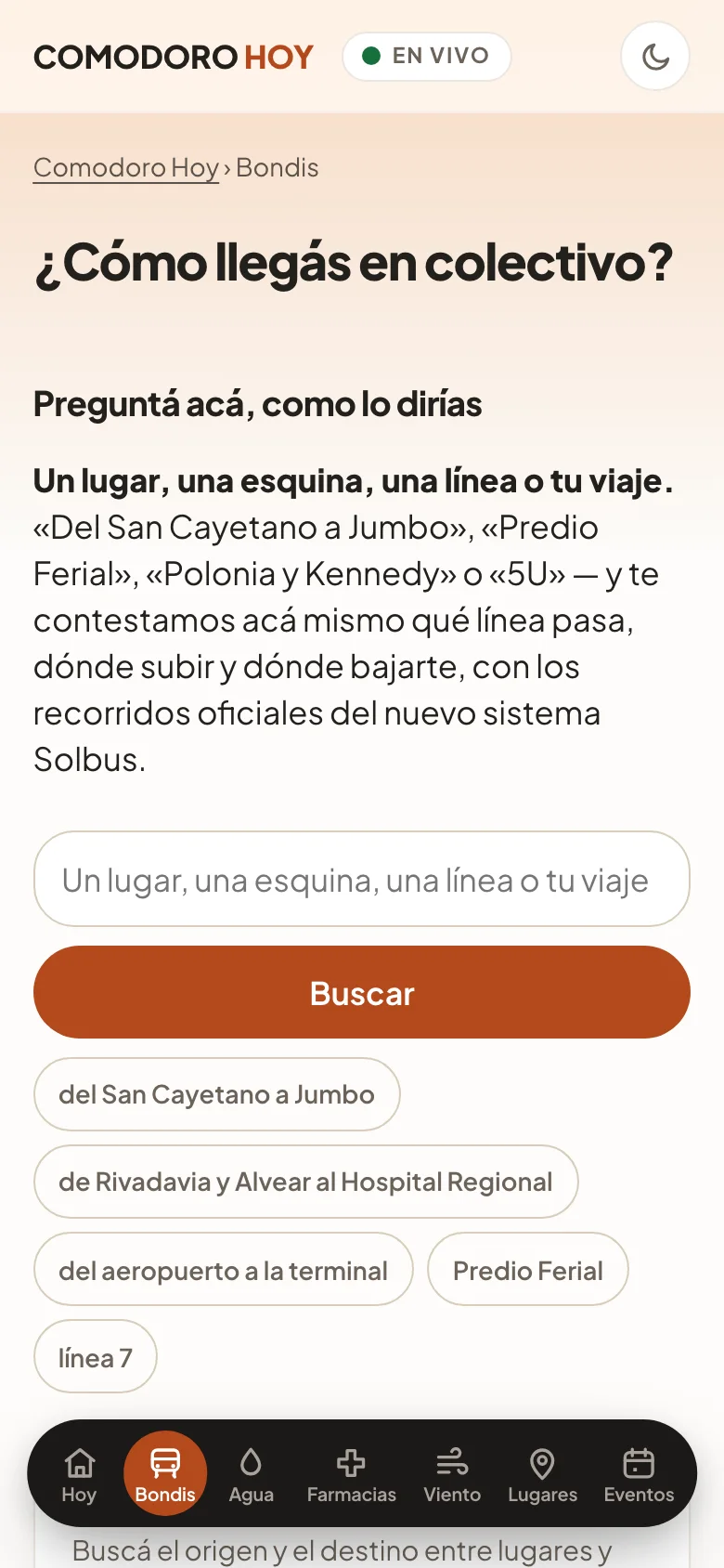Buscador de colectivos de Comodoro Hoy que entiende preguntas escritas como se dicen